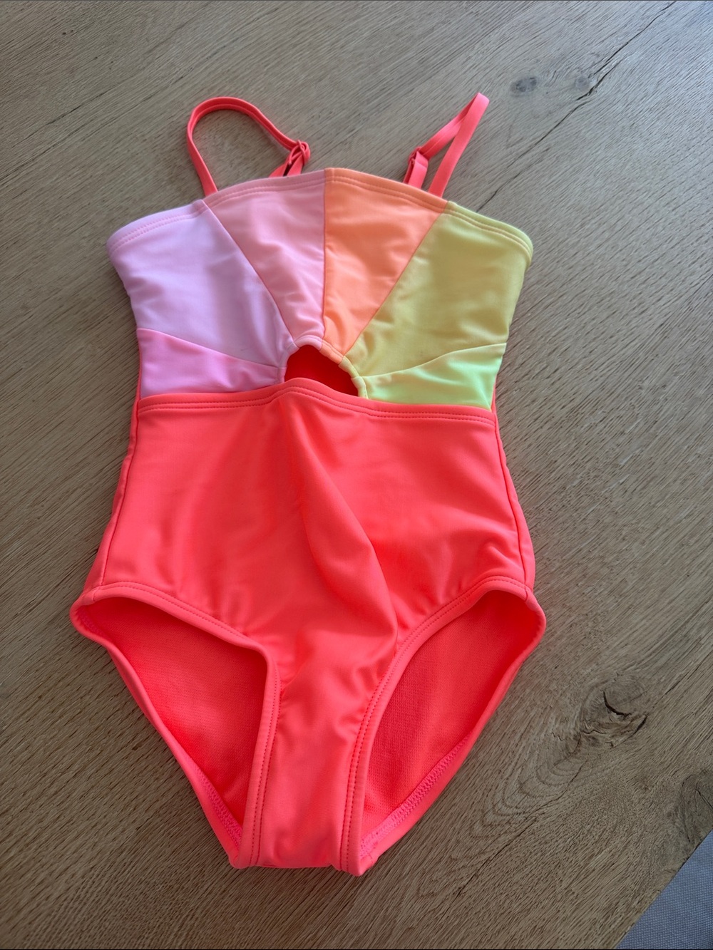 Cat & Jack Neon Coral Multi Panel One-Piece Swimsuit